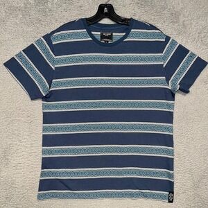 Todd Snyder T Shirt Men's Sz L Blue/Teal Striped Aztec Knit Made in Portugal Tee